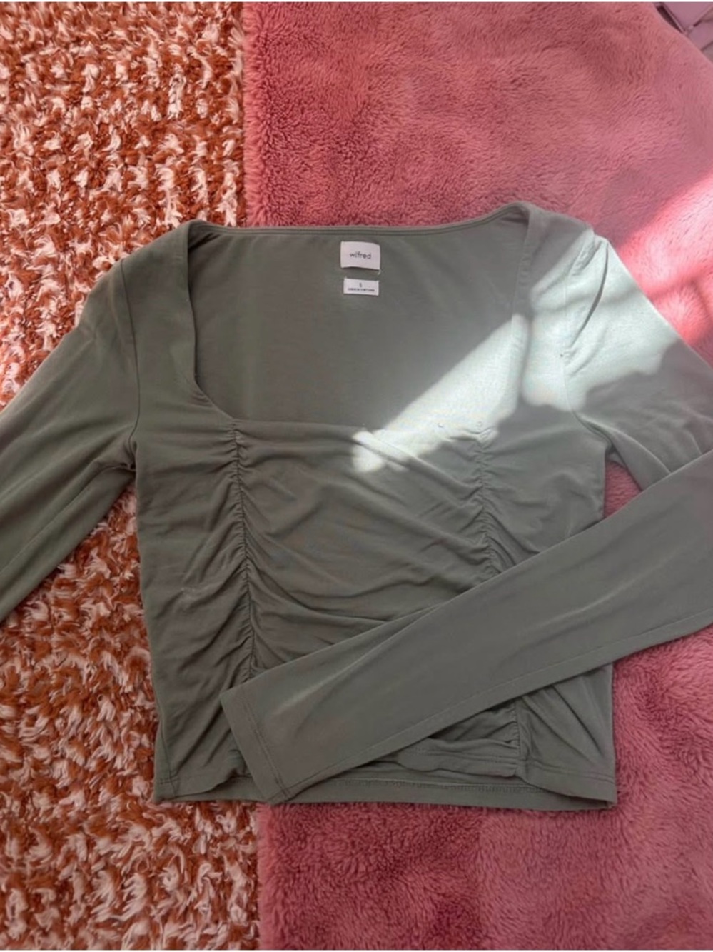 Wilfred Sage Green Ruched Square-Neck Long Sleeve Top